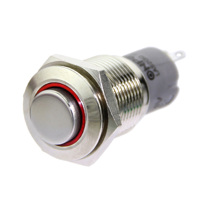 점등 메탈 푸쉬 버튼, 빨강 16mm Momentary Metal Illuminated Push Button - Red LED [311050019]