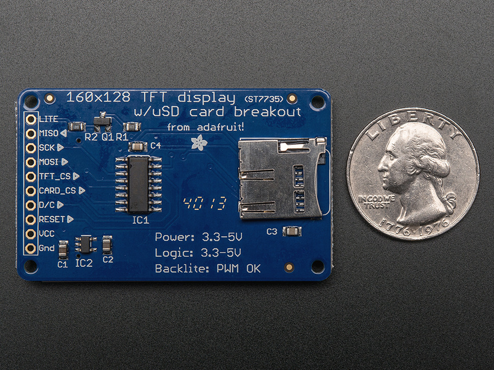 1.8인치 컬러 TFT LCD 디스플레이(MICROSDD CARD 슬랏 포함) / 1.8inch Color TFT LCD display with MicroSD Card Breakout - ST7735R [358]