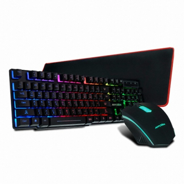 [ANYZEN] 유선 데스크탑 세트, AMK-350 With Pad [블랙] [키보드USB/마우스USB/무지패드]