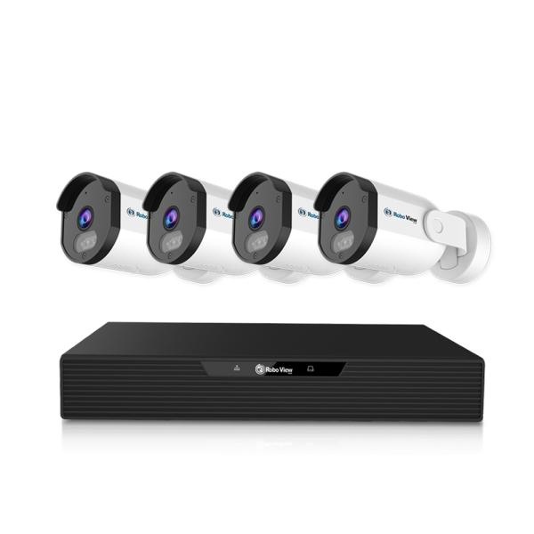 [글로벌아이넷] 로보뷰 NVR 8채널 AI CCTV PoE 4K UHD 녹화기 + N5 5MP PoE IP 카메라 4대 세트