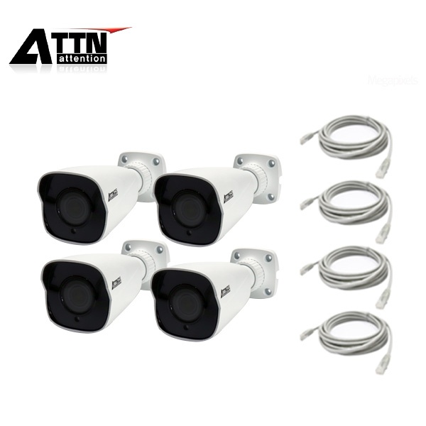[오피네트웍스] ATTN PoE 400만화소 외부형카메라 4SET  [ATTN TIFB  x4 + UTP 케이블 x4]