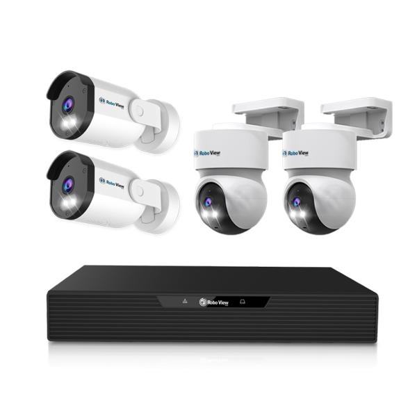 [글로벌아이넷] 로보뷰 NVR 8채널 AI CCTV PoE 4K UHD 녹화기+N5 2대+A7 2대 IP 카메라 세트
