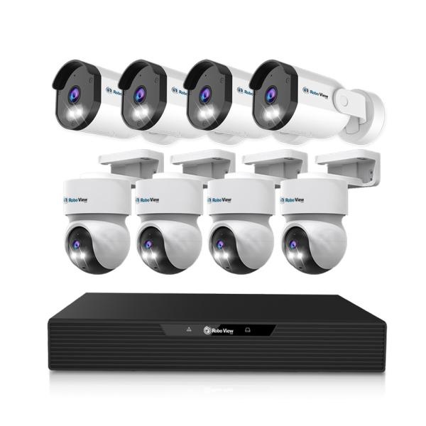 [글로벌아이넷] 로보뷰 NVR 8채널 AI CCTV PoE 4K UHD 녹화기+N5 4대 + A7 4대 IP 카메라 세트