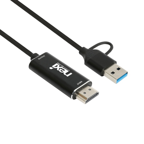 [NEXI] HDMI to Type-C+USB-A 2.0 미러링 케이블, NVR/DVR 스마트폰 출력,  NX-UAC21HD, NX1299 [블랙/2m]