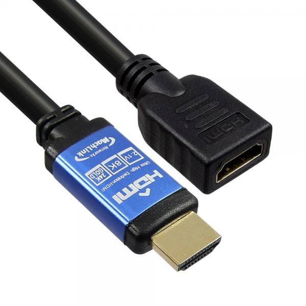 [MachLink] HDMI to HDMI 2.1 M/F 연장케이블, 한쪽 블루메탈,  ML-H8F002 [0.2m]