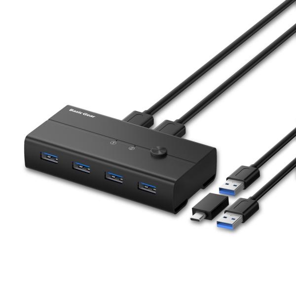 [베이직기어] USB 4포트 선택기 PC 2대 키보드 마우스 연결  [USB 선택기 2:4]