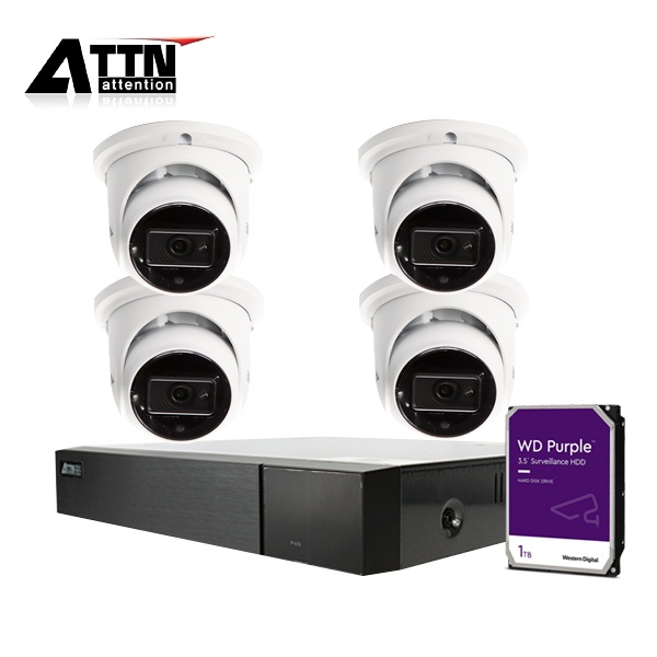 [오피네트웍스] ATTN PoE NVR 패키지 400만화소(2K) 내부형 카메라  4SET 풀패키지 [WD 퍼플 1TB 포함] [ATTN-HDFP *1 + TIFD *4]