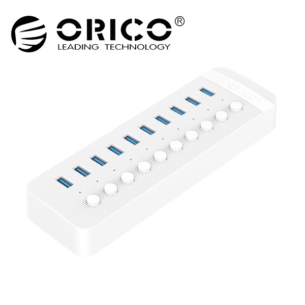 [ORICO] CT2U3-10AB (USB3.0허브/10포트/개별 스위치/유전원/아답터 포함) [화이트]