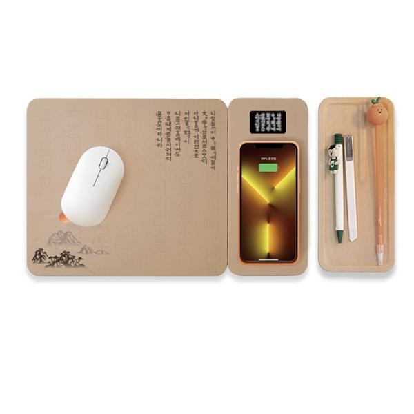 [웨이브밸리] 한국애 훈민정음 무선충전 마우스패드 3IN1 분리형 LED  Light 8만경 외국인기념품