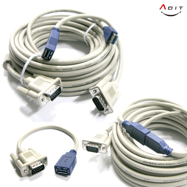 [ADIT] RGB(VGA) to RGB(VGA) 케이블, 배관용 양쪽 분리형 멀티소켓,  AP2206 [10m]