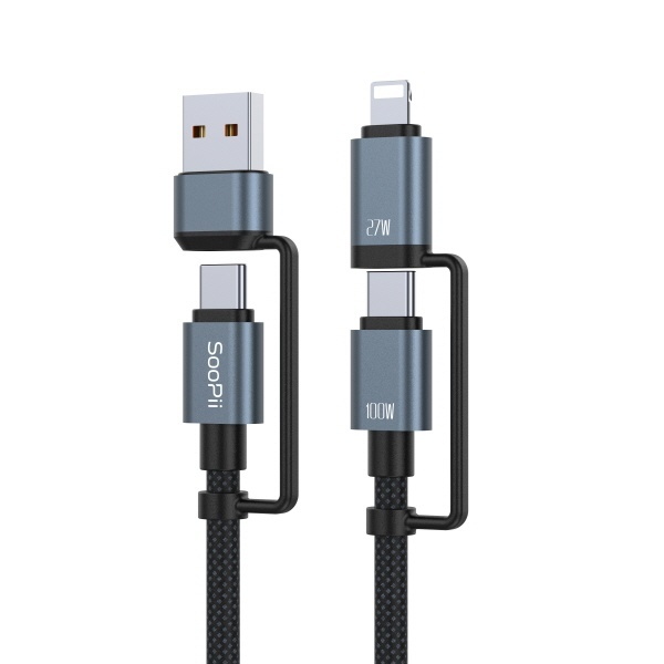 [soopii] 4in1 A / C타입 to C타입 / 8핀  수피 고속충전 케이블 USB PD 100W  S52  1.2m 블랙