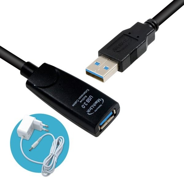 [MachLink] USB-A 3.0 M/F 액티브 리피터 연장 케이블,  5M [ML-PWU3R5/아답터포함]