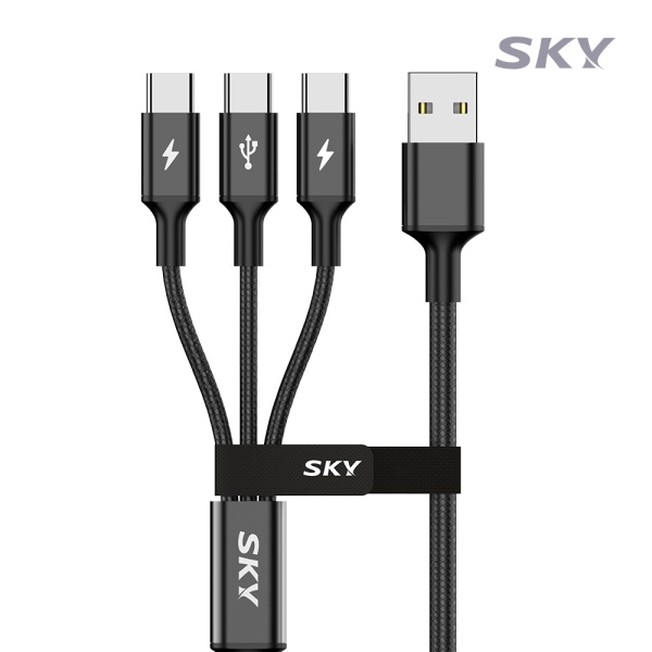 [SKY] USB-A to 3in1 27W 고속 충전케이블,  SKY-A2C3-3IN1-2M-1 [블랙/2m]