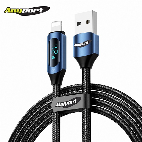 [Anyport] USB-A 2.0 to 8핀 12W 고속 충전케이블, 전력표시 LED,  AP-UTAD12W [2m]