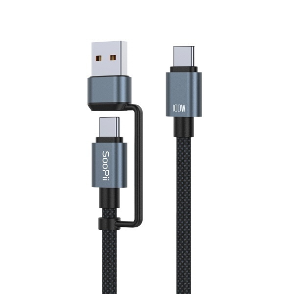 [soopii] 2in1 USB - A / C타입 to C타입 고속충전 케이블 PD 100W  S52C [1.2m/블랙]