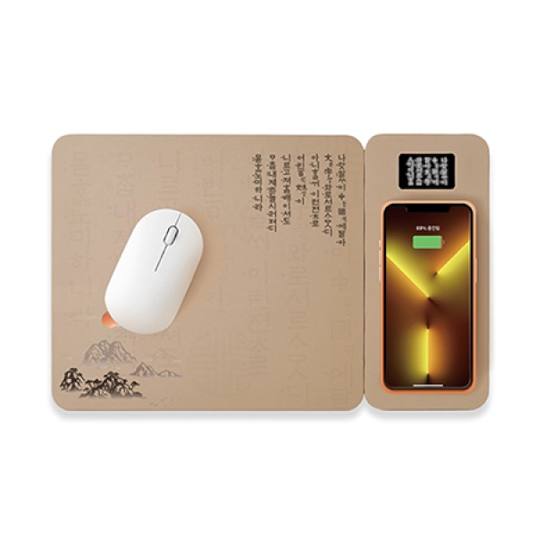[웨이브밸리] 한국애 훈민정음 무선충전 마우스패드 2IN1 분리형 LED  Light 8만경 외국인기념품