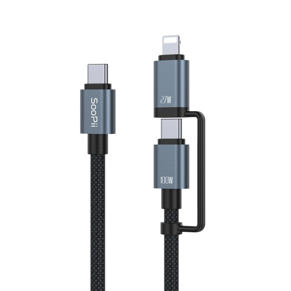 [soopii] 2in1 C타입 to C타입 8핀 고속충전 케이블  PD 100W  S52A 1.2m 블랙