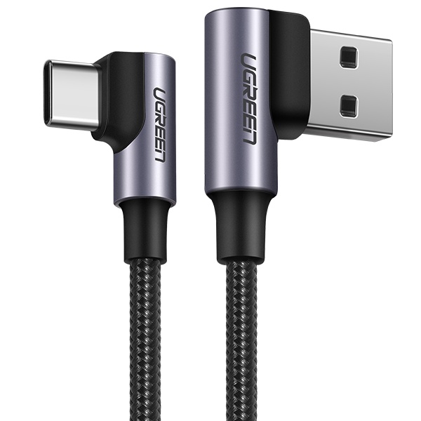 [Ugreen] USB-A 2.0 to Type-C 고속 충전케이블, 양쪽 90도 꺽임,  U-20855 [블랙/0.5m]