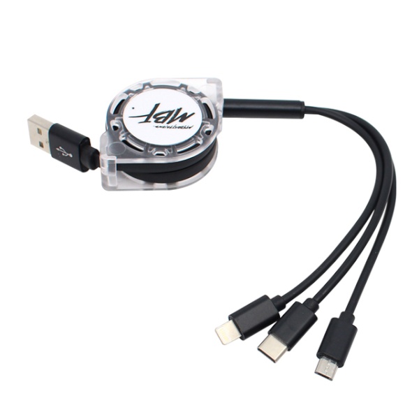 [MBF] USB-A 2.0 to 3in1 충전케이블, 자동감김 릴케이블,  MBF-USB3IN1BK [블랙/1m]