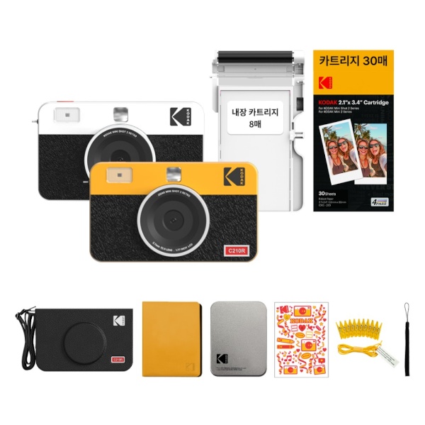 [KODAK] 휴대용 즉석카메라 포토프린터 미니샷2 레트로 C210R+카트리지 38매+악세사리 패키지