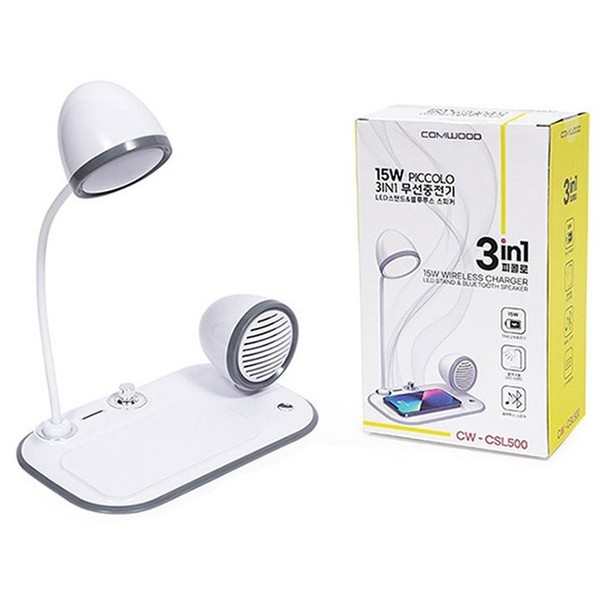 [COMWOOD] LED스탠드 피콜로 3in1 15W 무선충전겸용 블루투스 스피커 CW-CSL500