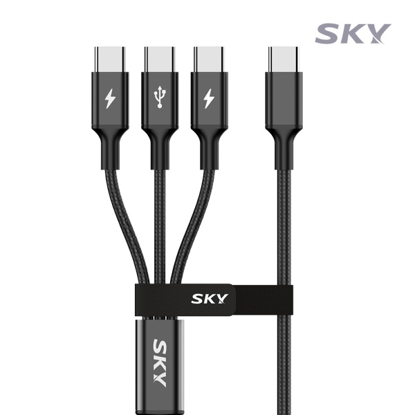 [SKY] Type-C to 3in1 60W 고속 충전케이블,  SKY-C2C3-3IN1-1.2M-1 [블랙/1.2m]