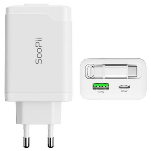 [soopii] GaN 65W 노트북 릴케이블 일체형 초고속 멀티충전기 [3U35KR]
