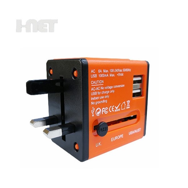 [인터아이넷] 해외여행용 USB 2포트 멀티아답터 (5V/1A) [JY-159]  [오렌지]