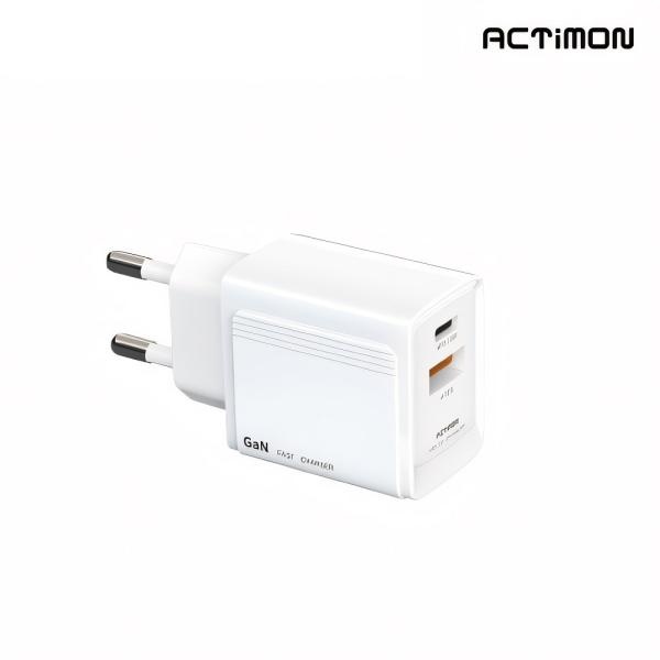 [엑티몬] GaN PD 고속 2포트 충전기 20W + 18W  화이트 (케이블 미포함) [MON-PD20W-CU-T1]