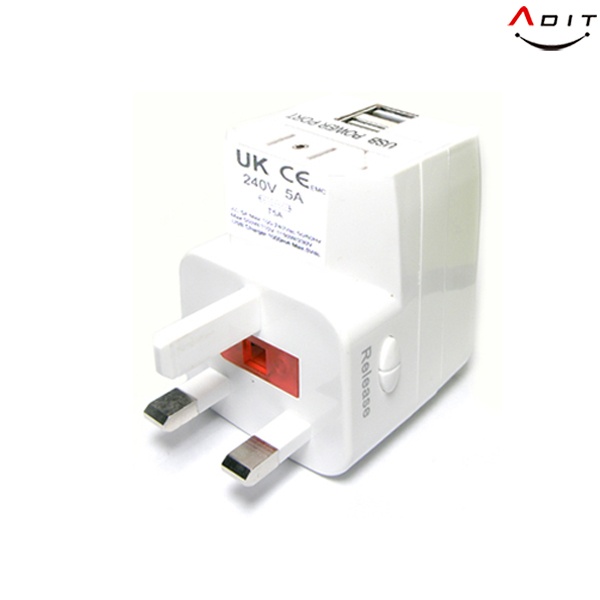 [ADIT] BC0574 / 라운드 USB 2구 타입 여행용 어댑터 / 1EA