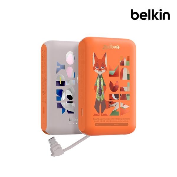 [Belkin] 20W C타입 케이블 일체형 보조배터리 10000mAh  디즈니 주토피아 [BPB021OG]